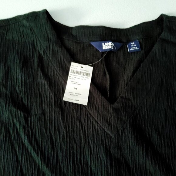Lands End Womens Black Crinkle Midi Dress Size M V-neckline  Crinkle texture - Picture 4 of 8